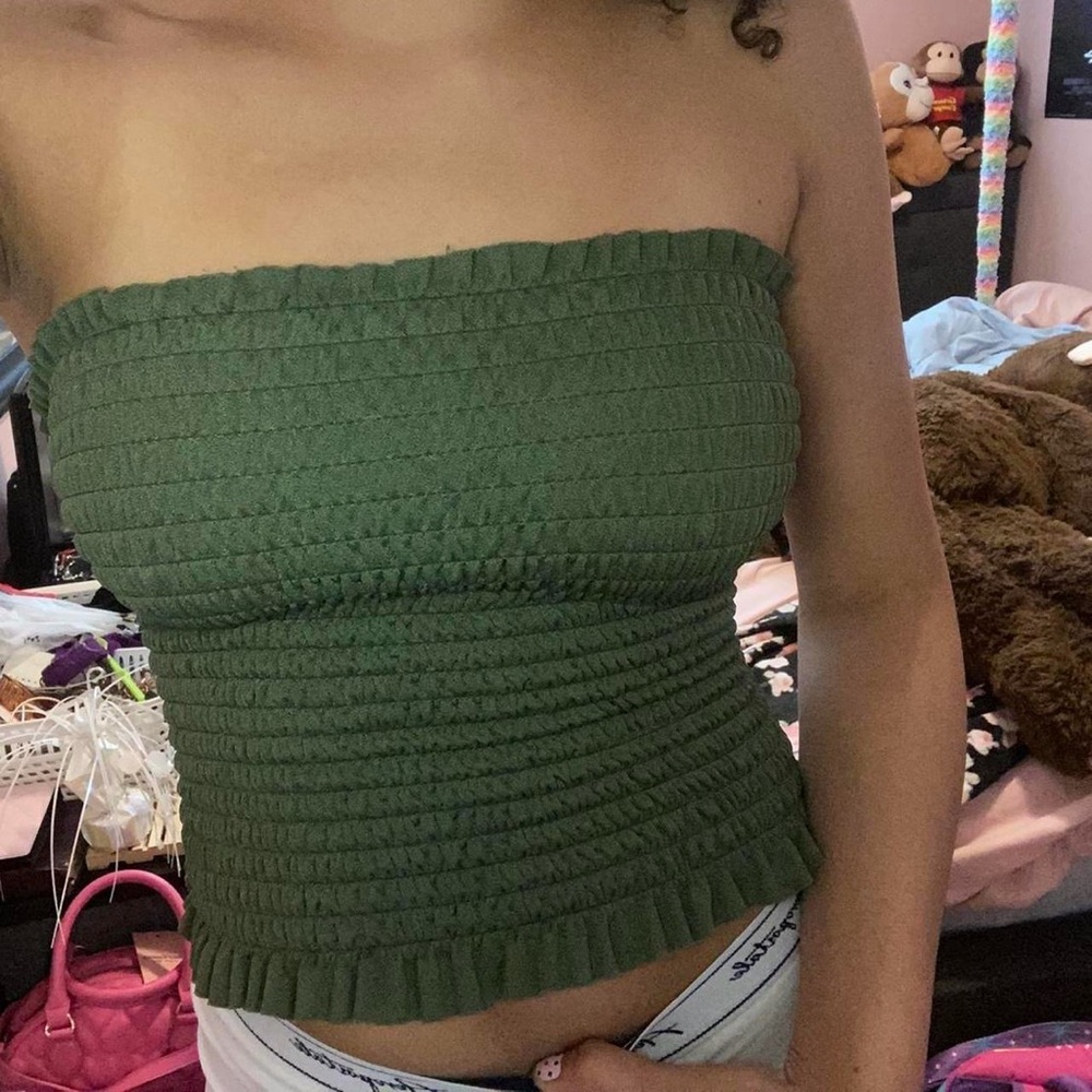 Boohoo Olive Smocked Crop Top
